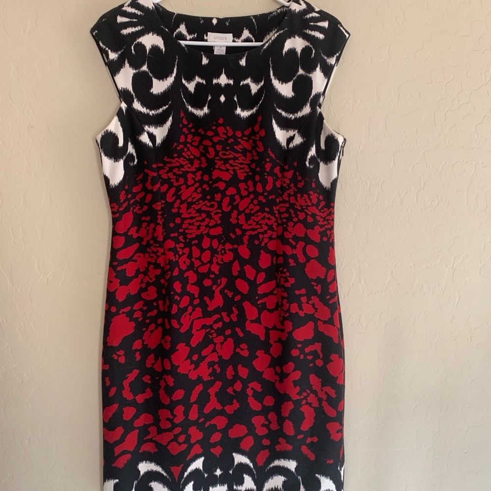 Chico's Red and Black Abstract Mini Dress